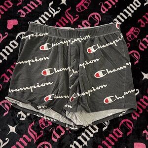 Navy Champion Gray Camouflage Lounge Shorts with Subtle Red Accent